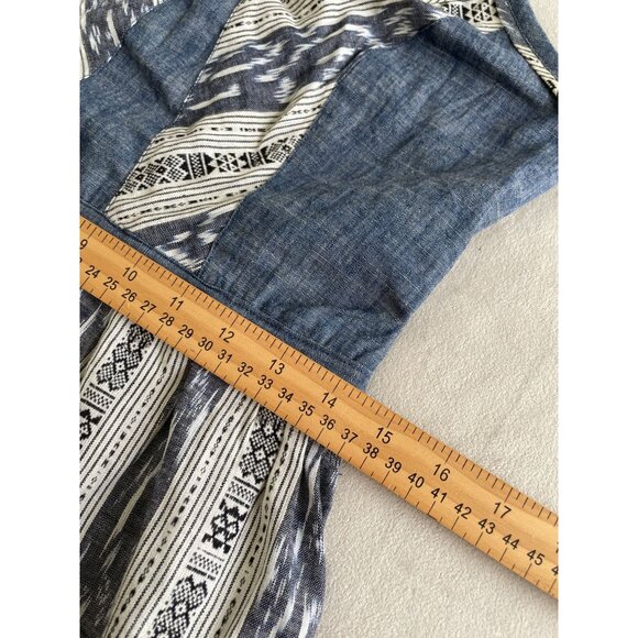 Anthropologie Vintage-Inspired Y2K Navy & Ivory Boho Tribal Print Dress Halter N - Picture 13 of 16